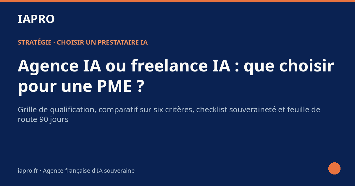 Agence IA ou freelance IA pour une PME : que choisir ? — visuel de couverture IAPRO