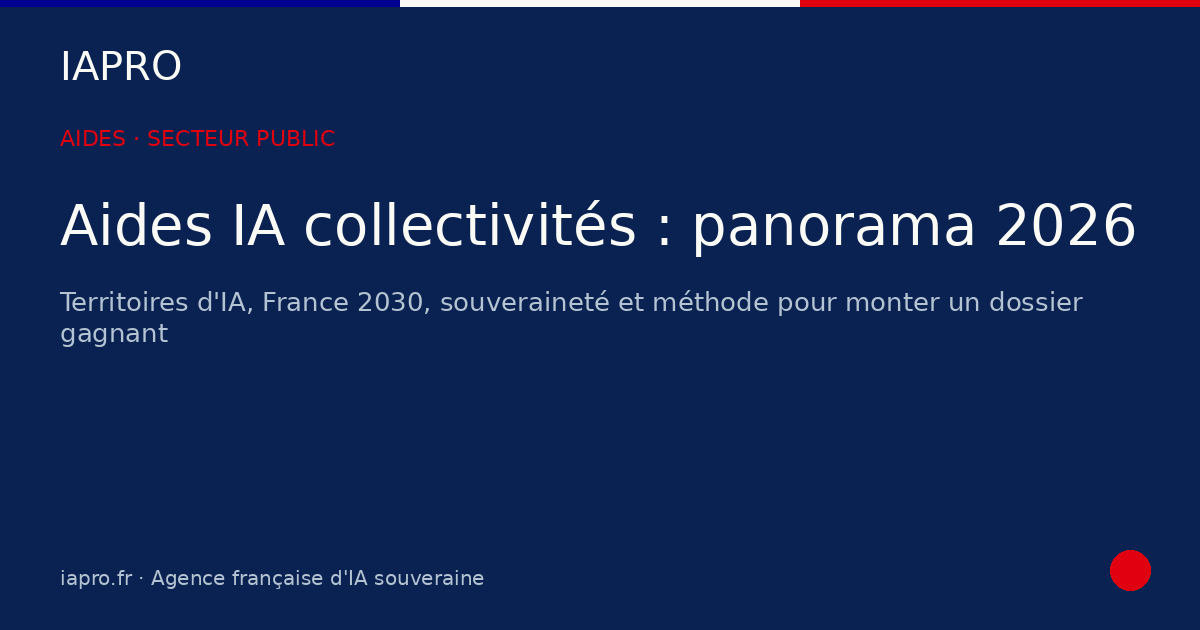 Aides IA collectivités : le panorama complet des dispositifs 2026 — visuel de couverture IAPRO