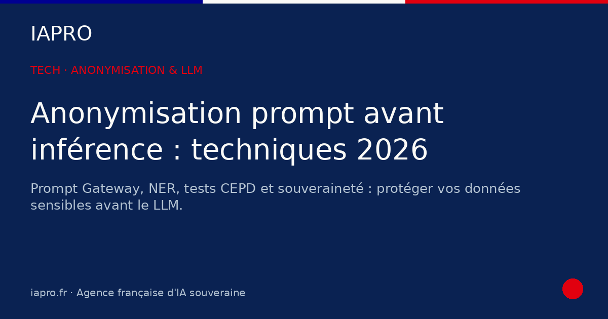 Anonymisation prompt avant inférence : techniques 2026 pour PME — visuel de couverture IAPRO