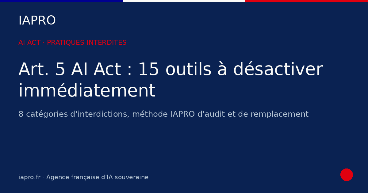 Cas usage interdit art. 5 : 15 outils à désactiver immédiatement — visuel de couverture IAPRO