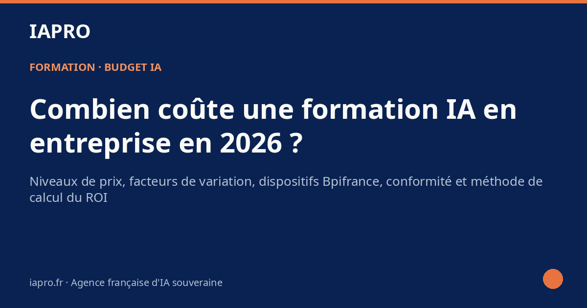 Combien coûte une formation IA en entreprise en 2026 ? Prix, facteurs et budget réel — visuel de couverture IAPRO