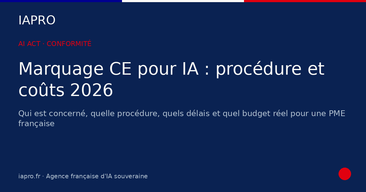 Marquage CE pour IA : procédure et coûts réels en 2026 — visuel de couverture IAPRO