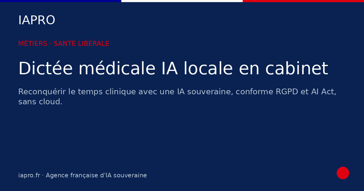 Dictée médicale IA locale : rendre du temps clinique au médecin libéral — visuel de couverture IAPRO