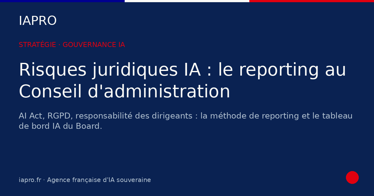 Risques juridiques IA : structurer le reporting au Conseil d'administration — visuel de couverture IAPRO